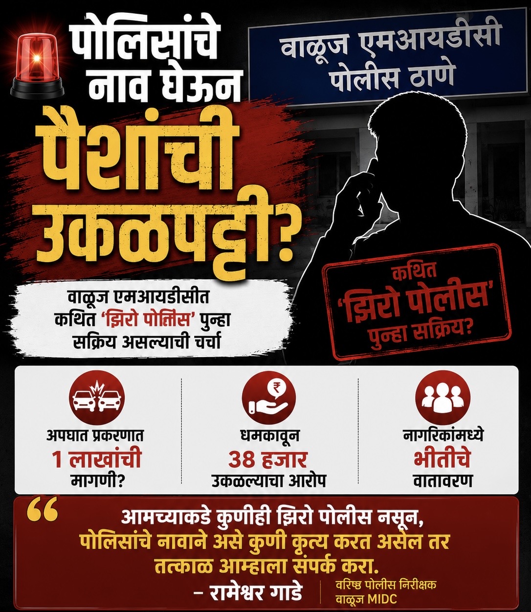 पोलिसांची भीती दाखवून सामान्य नागरिकांकडून पैशांची उकळपट्टी? वाळूज एमआयडीसीतील ‘झिरो पोलिस’ पुन्हा सक्रिय असल्याची चर्चा